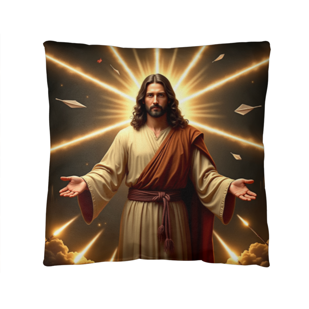 Jesus in Holy Light Throw Pillow-conveying a sense of divinity and hope