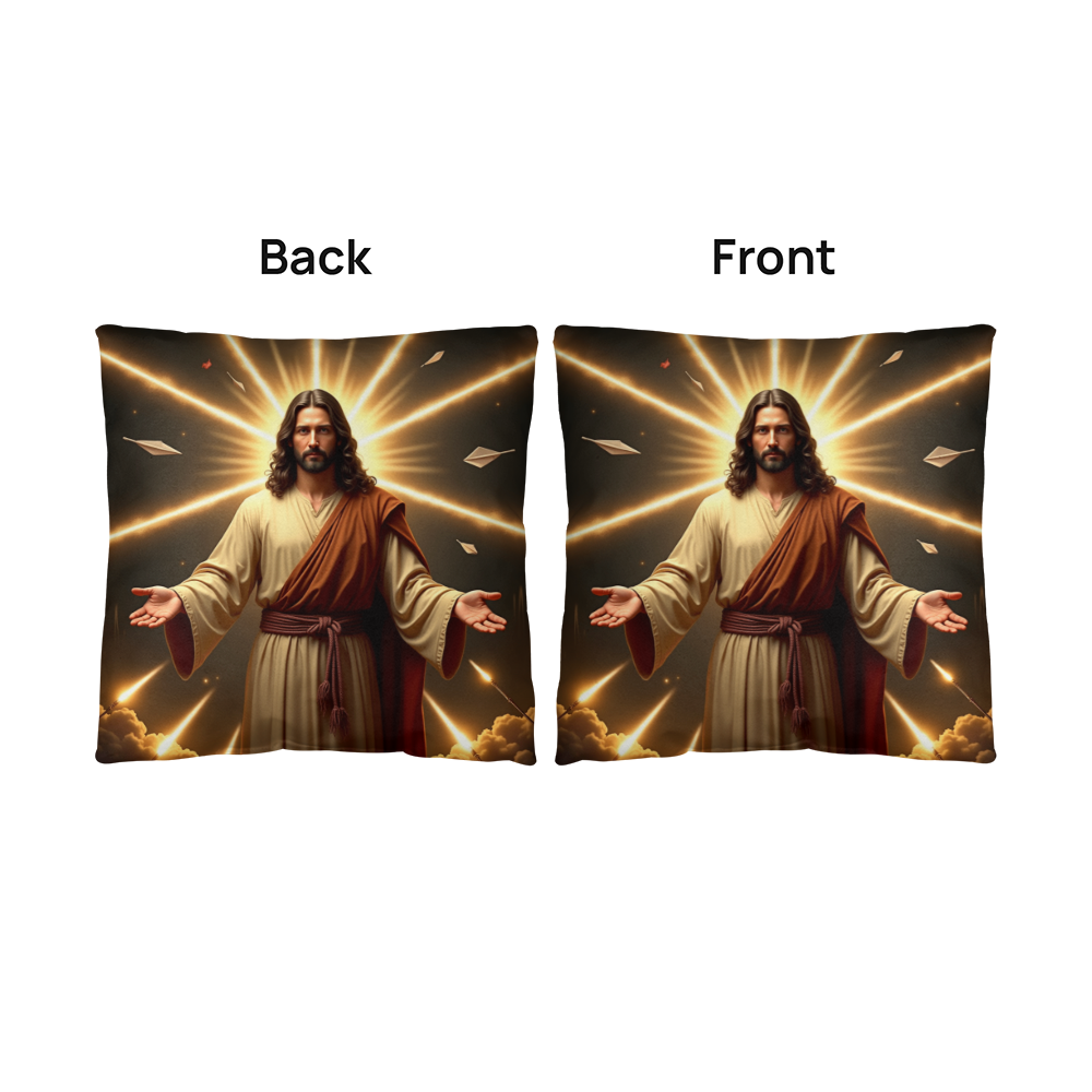 Jesus in Holy Light Throw Pillow-conveying a sense of divinity and hope