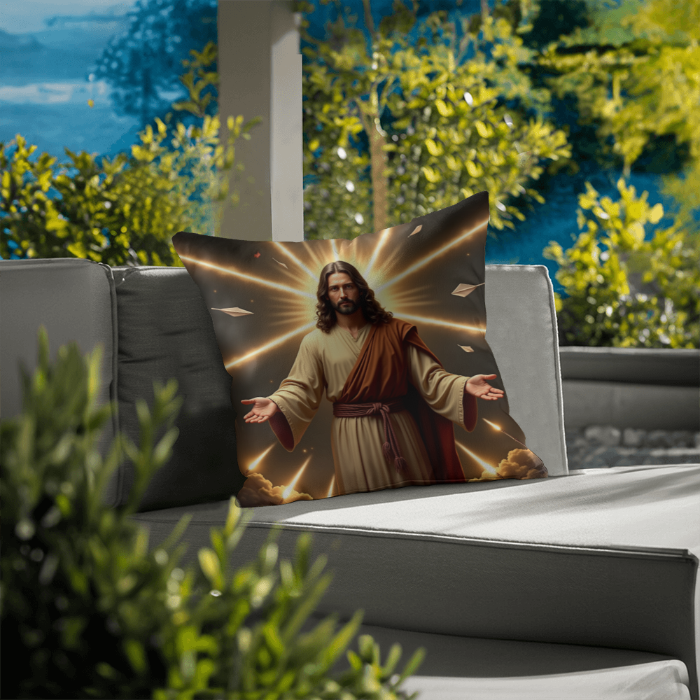 Jesus in Holy Light Throw Pillow-conveying a sense of divinity and hope