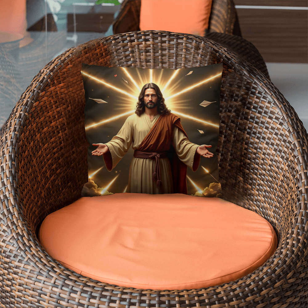 Jesus in Holy Light Throw Pillow-conveying a sense of divinity and hope