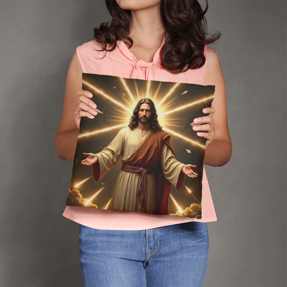 Jesus in Holy Light Throw Pillow-conveying a sense of divinity and hope