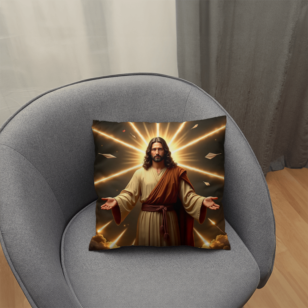 Jesus in Holy Light Throw Pillow-conveying a sense of divinity and hope