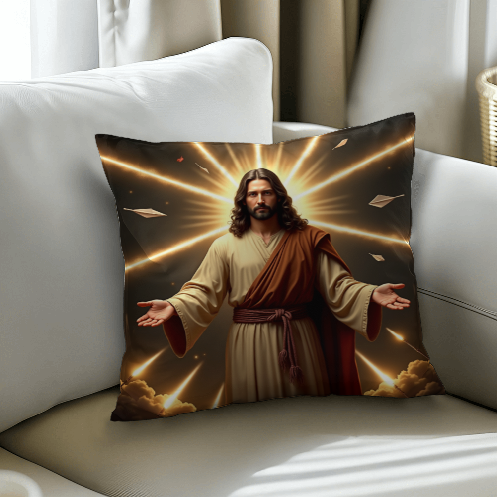 Jesus in Holy Light Throw Pillow-conveying a sense of divinity and hope