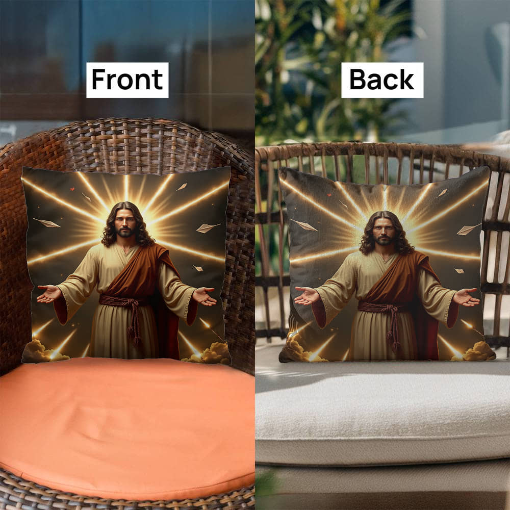 Jesus in Holy Light Throw Pillow-conveying a sense of divinity and hope