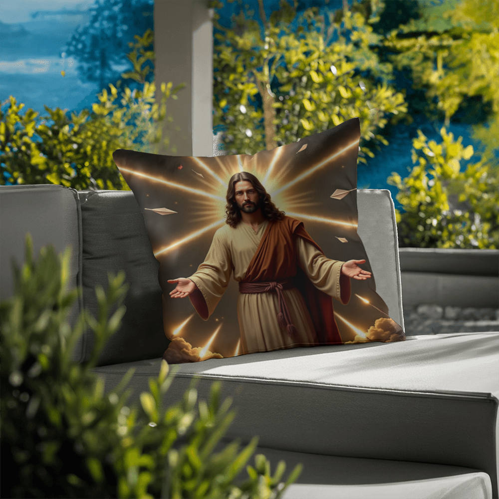 Jesus in Holy Light Throw Pillow-conveying a sense of divinity and hope