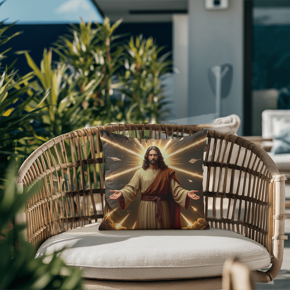 Jesus in Holy Light Throw Pillow-conveying a sense of divinity and hope