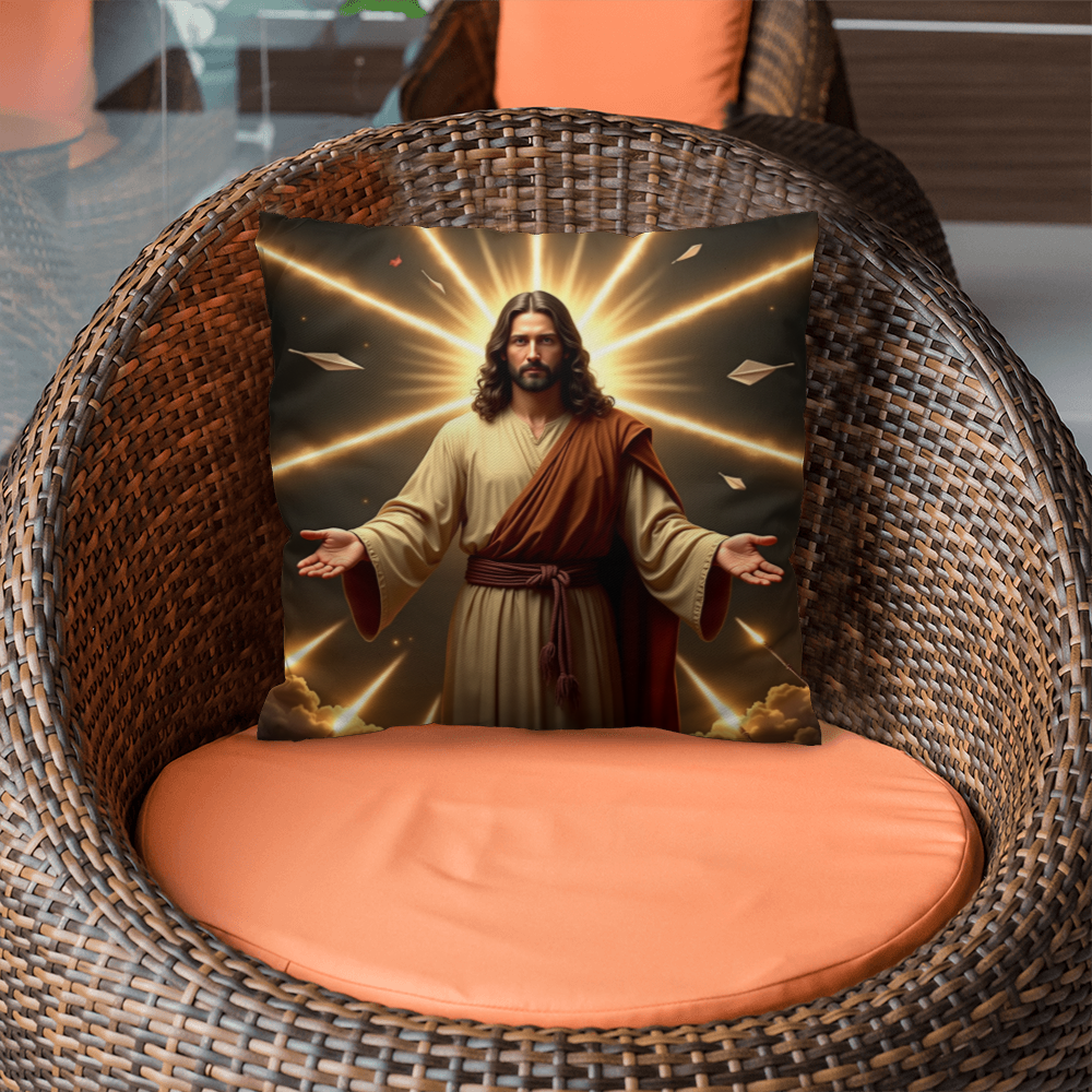 Jesus in Holy Light Throw Pillow-conveying a sense of divinity and hope