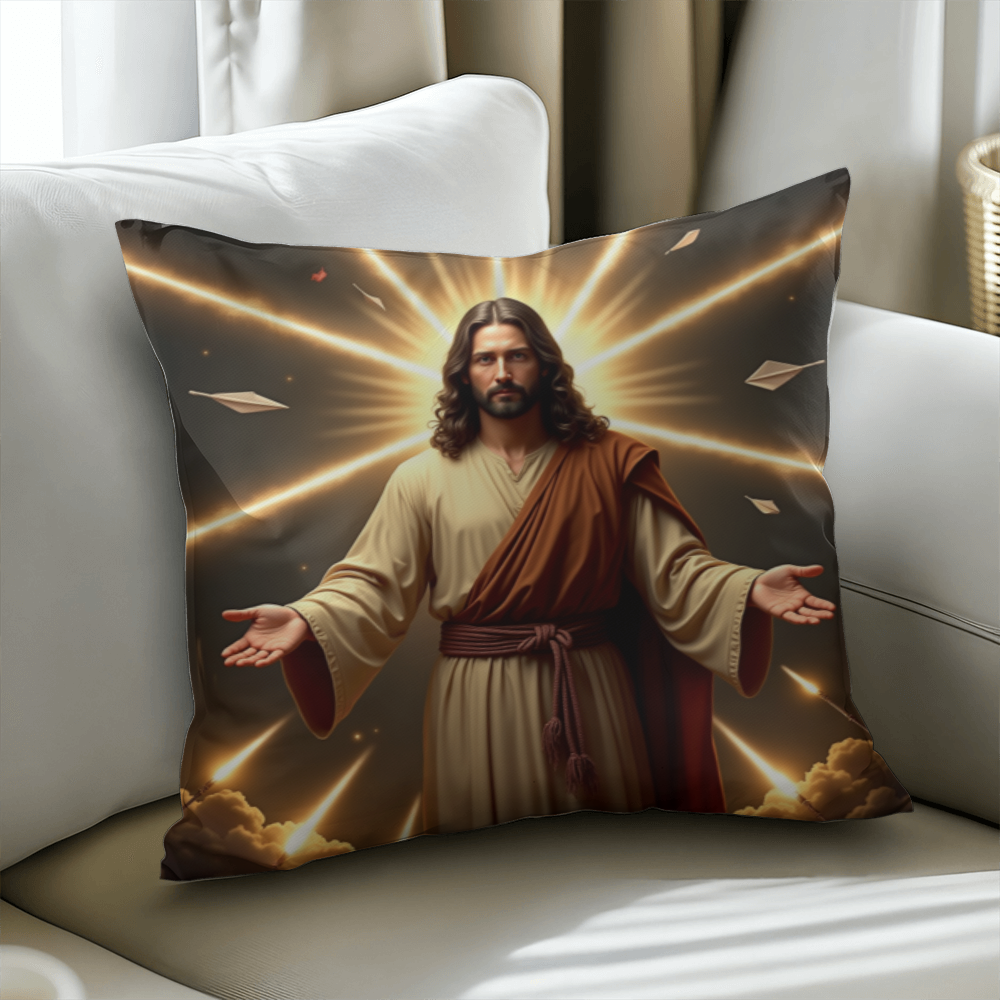 Jesus in Holy Light Throw Pillow-conveying a sense of divinity and hope