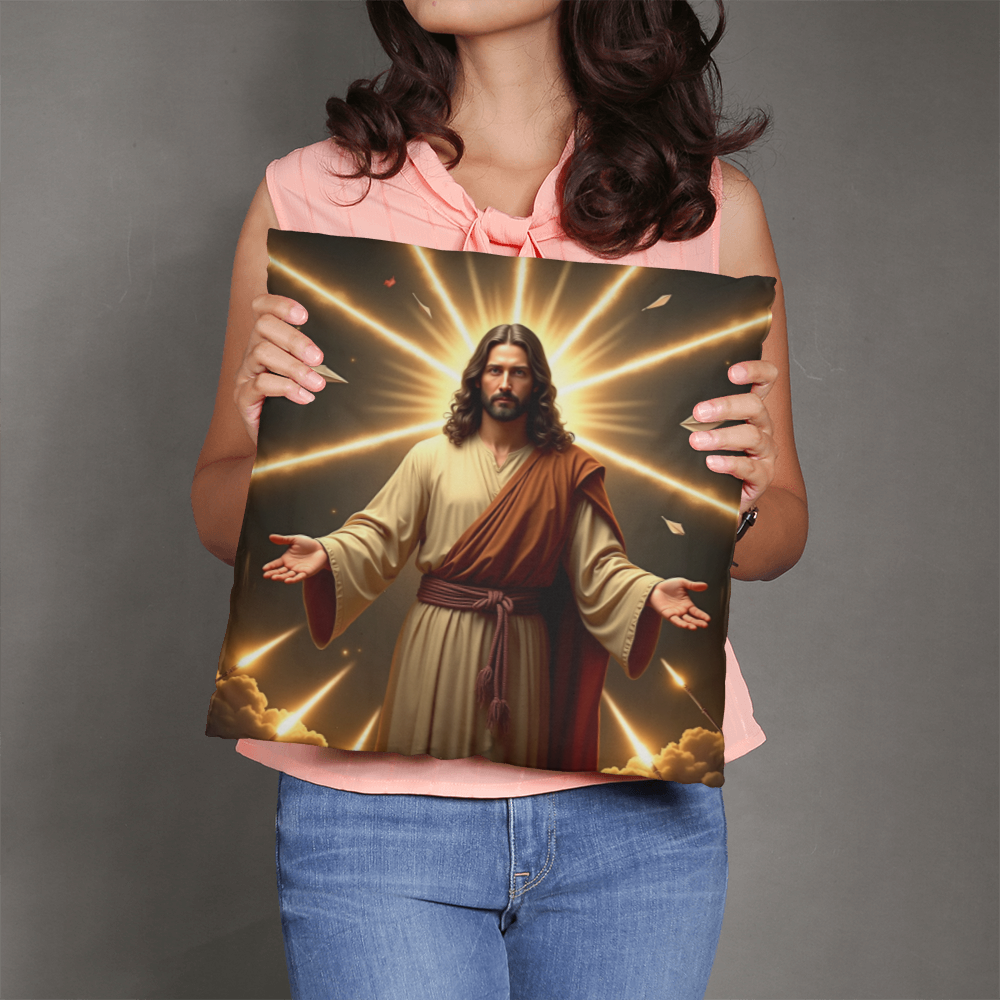 Jesus in Holy Light Throw Pillow-conveying a sense of divinity and hope