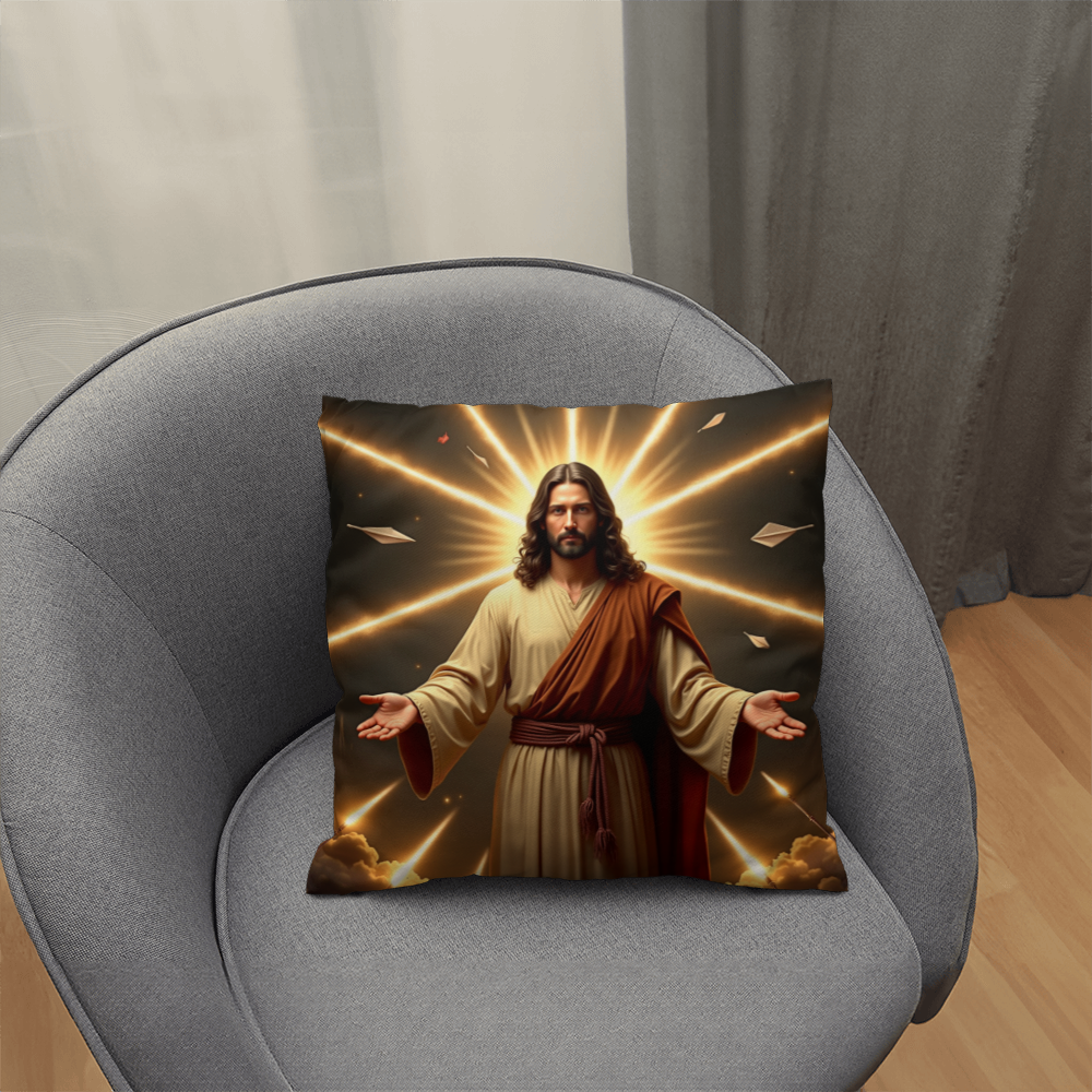 Jesus in Holy Light Throw Pillow-conveying a sense of divinity and hope