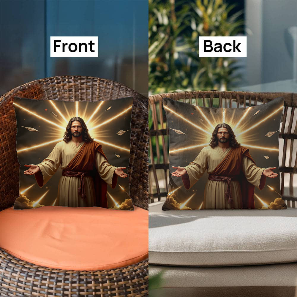 Jesus in Holy Light Throw Pillow-conveying a sense of divinity and hope