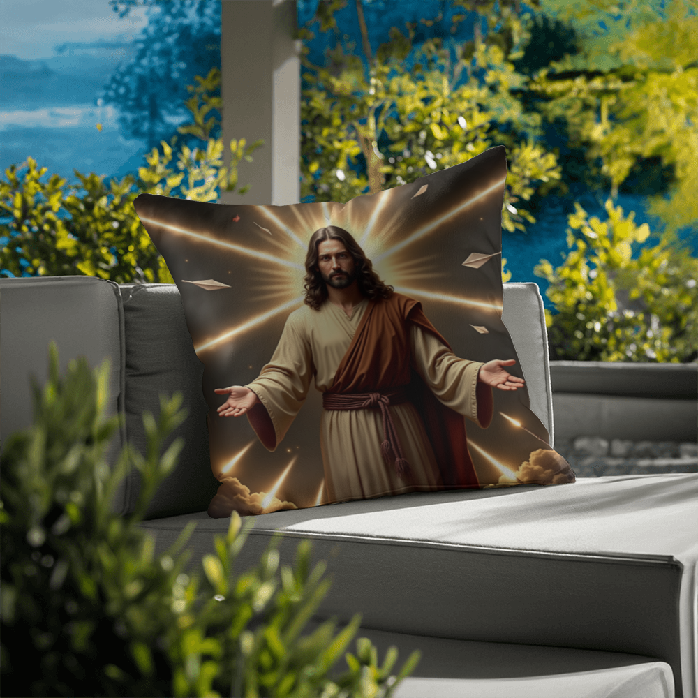 Jesus in Holy Light Throw Pillow-conveying a sense of divinity and hope