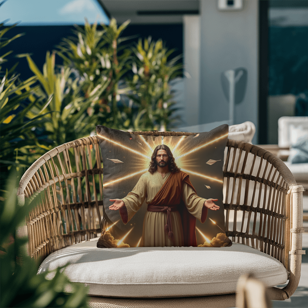 Jesus in Holy Light Throw Pillow-conveying a sense of divinity and hope