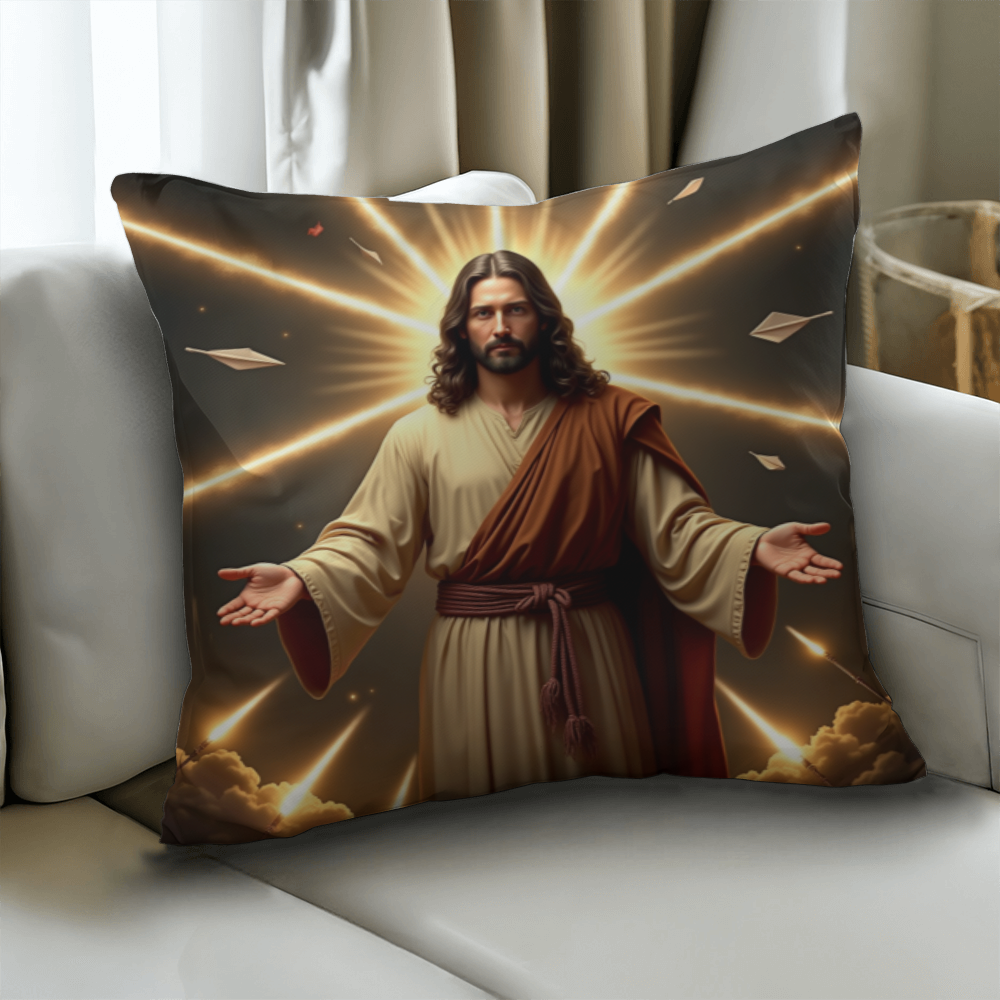 Jesus in Holy Light Throw Pillow-conveying a sense of divinity and hope