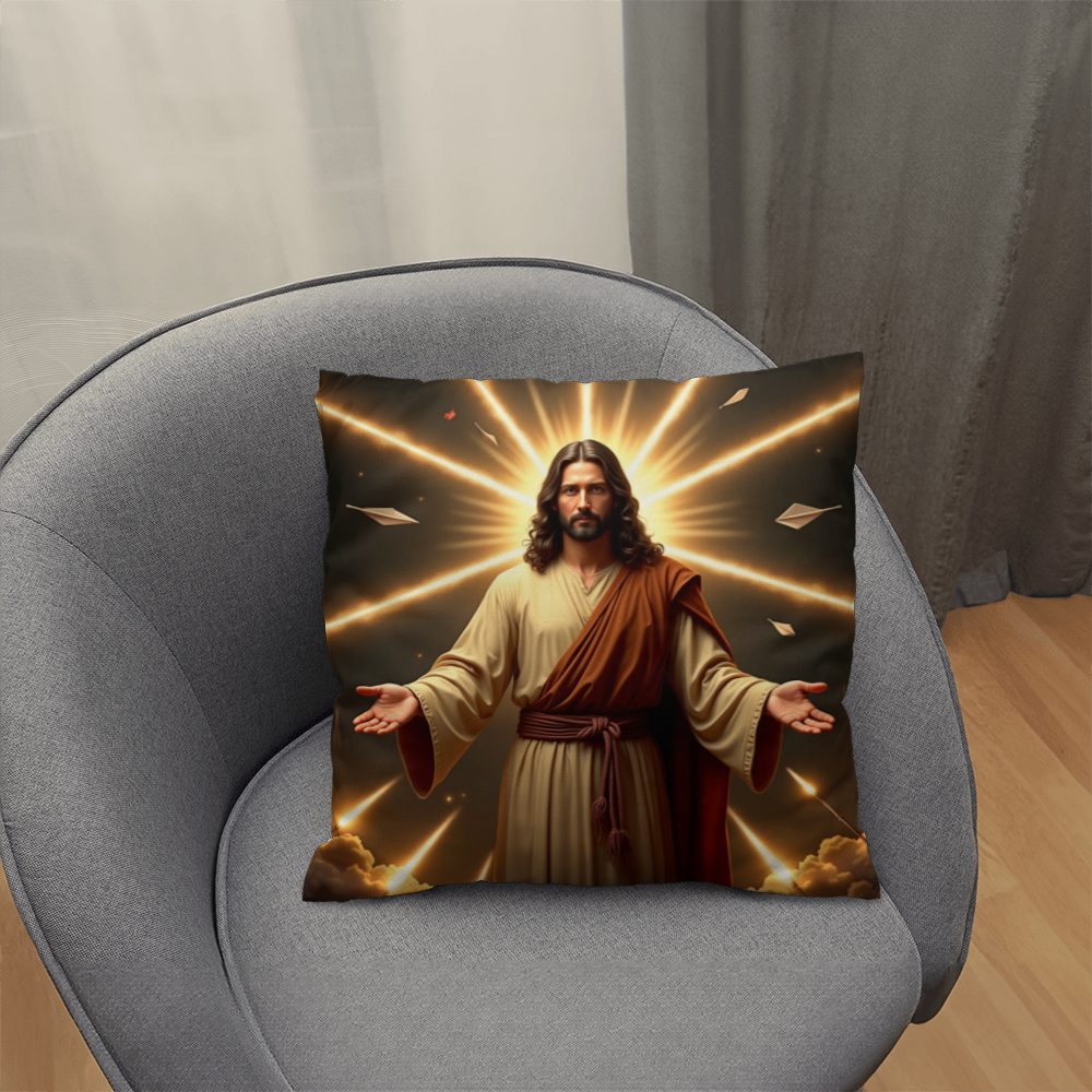 Jesus in Holy Light Throw Pillow-conveying a sense of divinity and hope