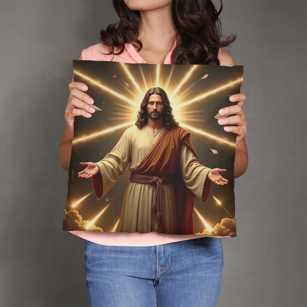 Jesus in Holy Light Throw Pillow-conveying a sense of divinity and hope