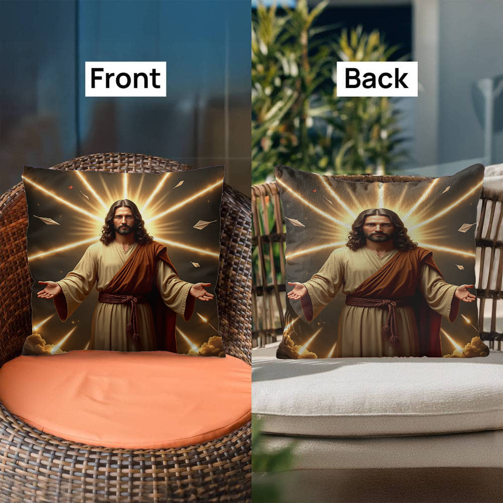 Jesus in Holy Light Throw Pillow-conveying a sense of divinity and hope