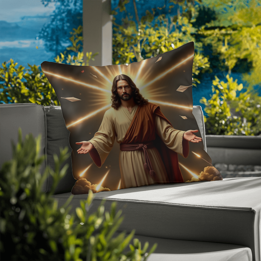 Jesus in Holy Light Throw Pillow-conveying a sense of divinity and hope