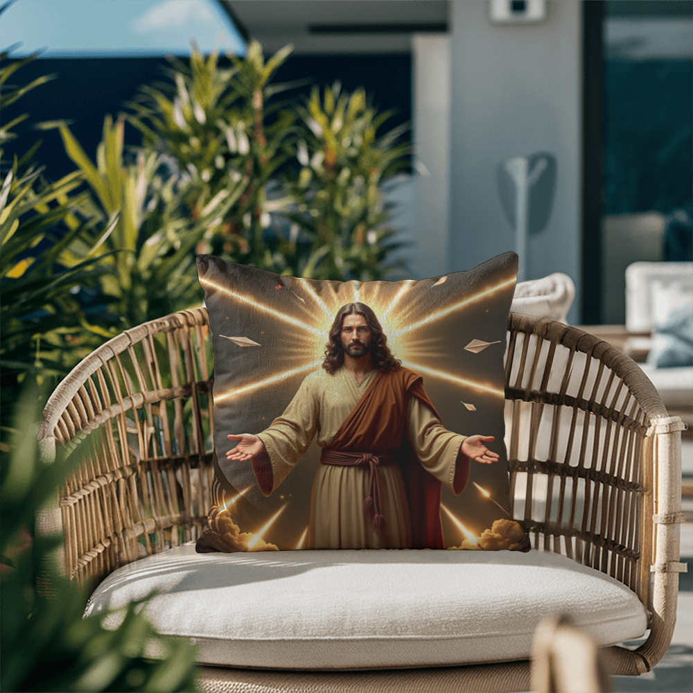 Jesus in Holy Light Throw Pillow-conveying a sense of divinity and hope