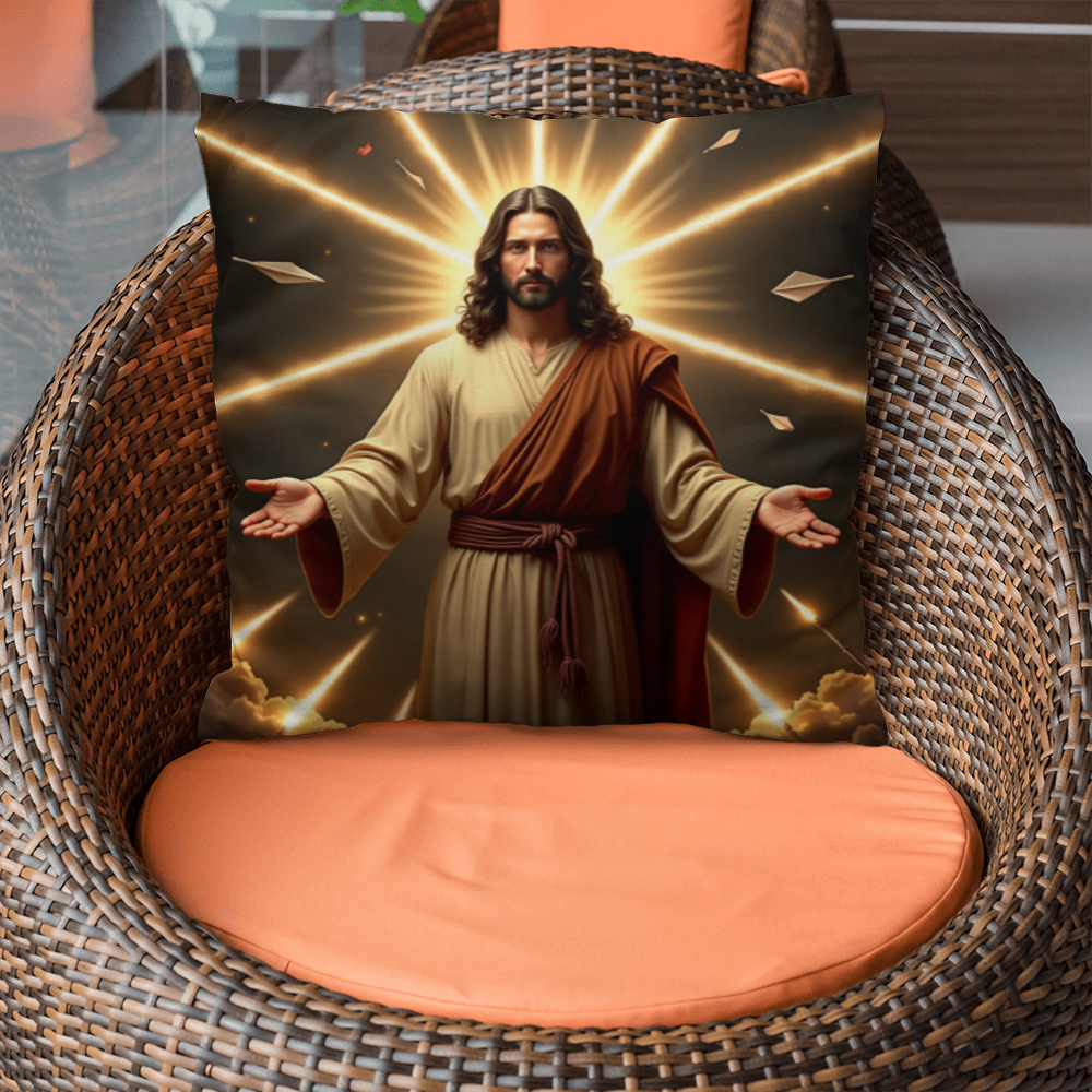 Jesus in Holy Light Throw Pillow-conveying a sense of divinity and hope