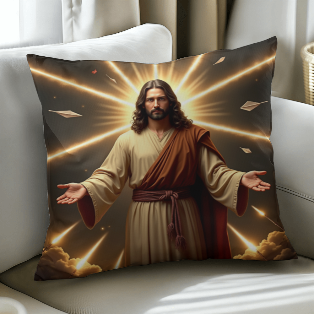 Jesus in Holy Light Throw Pillow-conveying a sense of divinity and hope