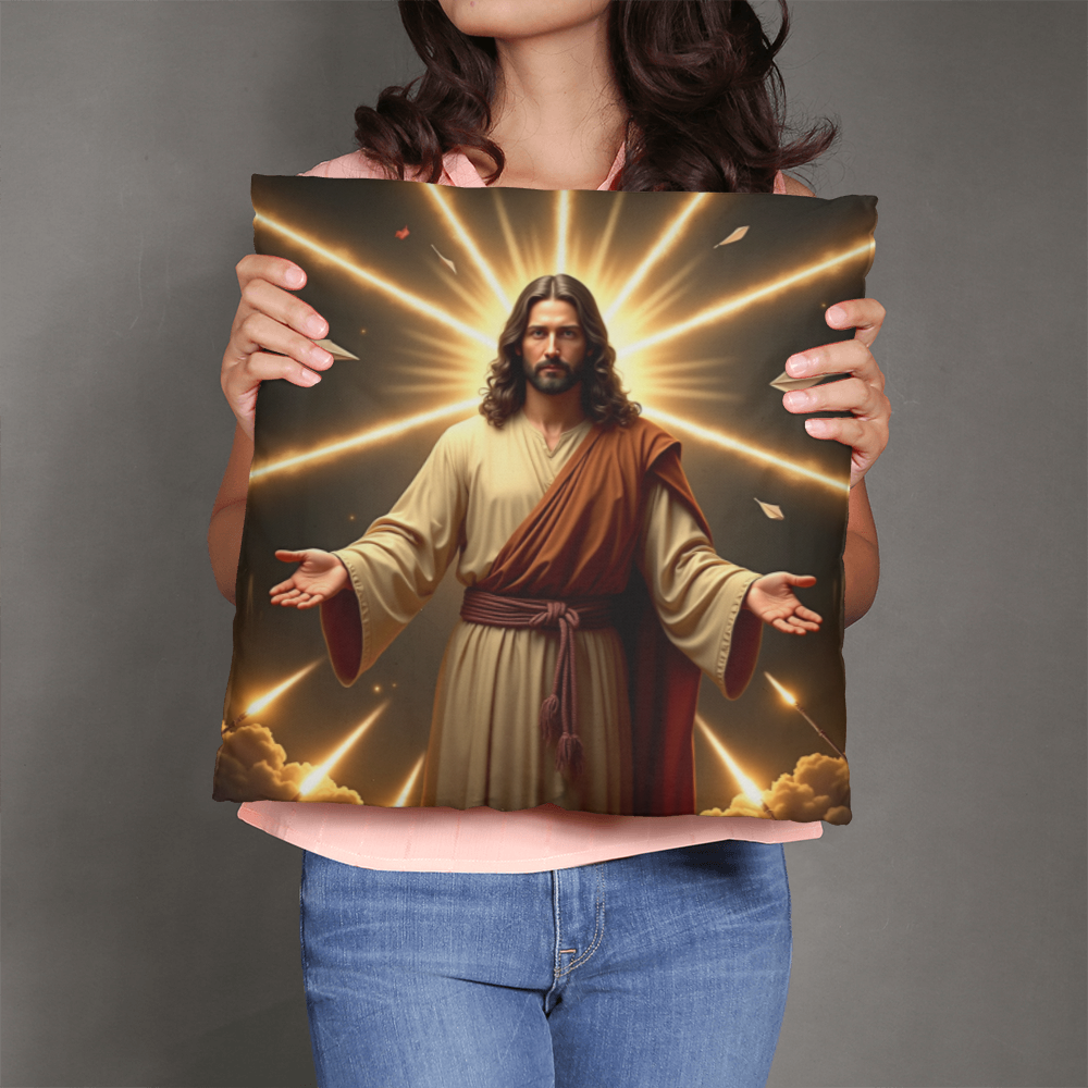 Jesus in Holy Light Throw Pillow-conveying a sense of divinity and hope