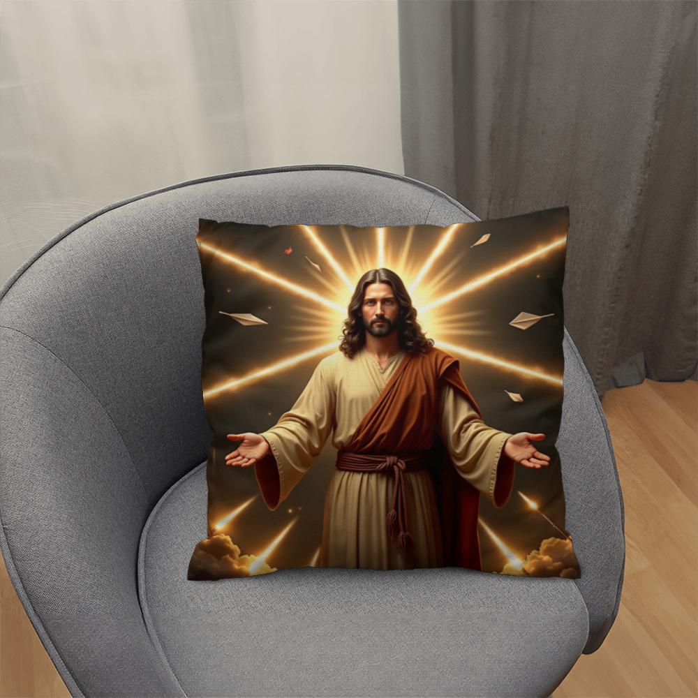 Jesus in Holy Light Throw Pillow-conveying a sense of divinity and hope