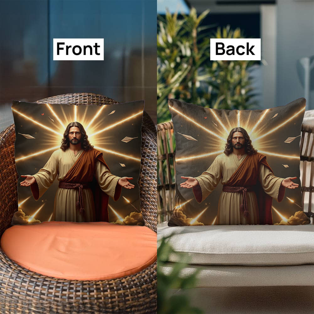 Jesus in Holy Light Throw Pillow-conveying a sense of divinity and hope