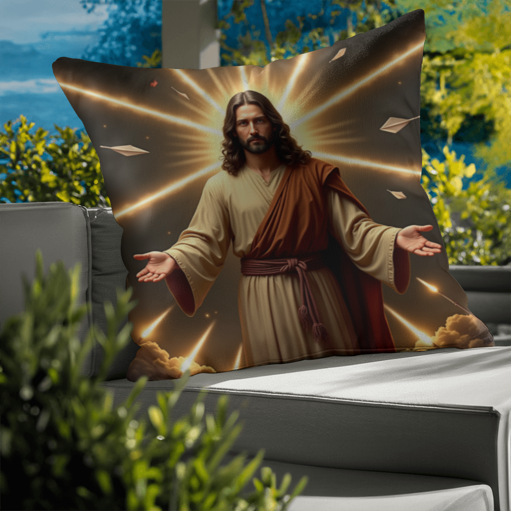 Jesus in Holy Light Throw Pillow-conveying a sense of divinity and hope