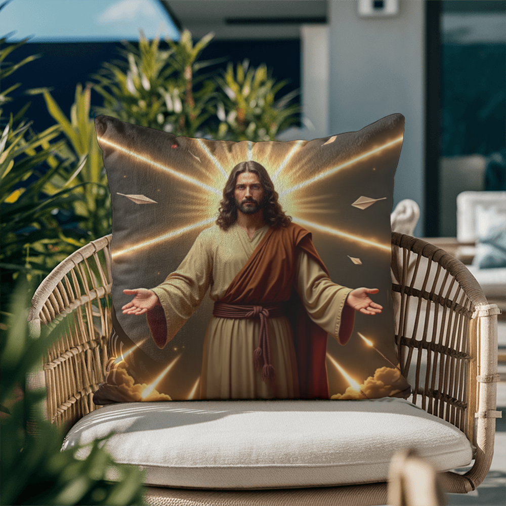 Jesus in Holy Light Throw Pillow-conveying a sense of divinity and hope