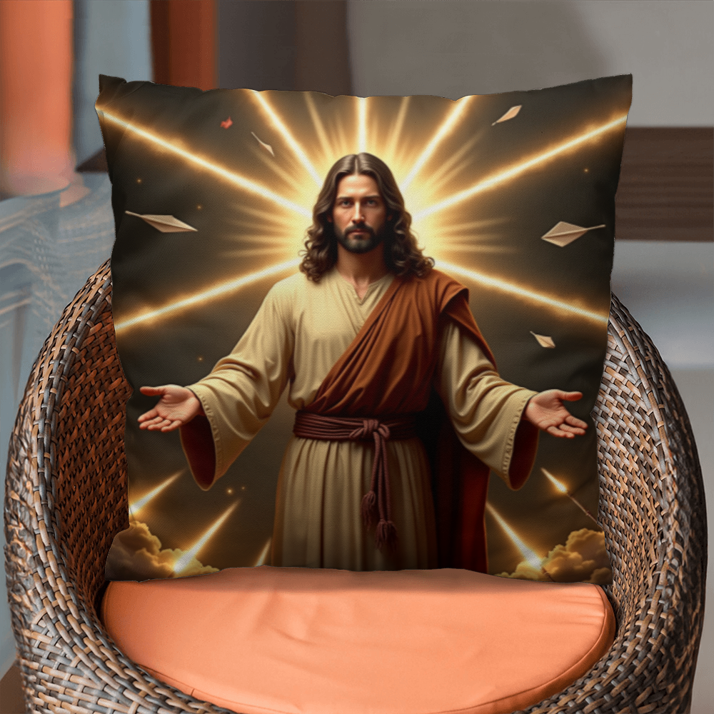 Jesus in Holy Light Throw Pillow-conveying a sense of divinity and hope