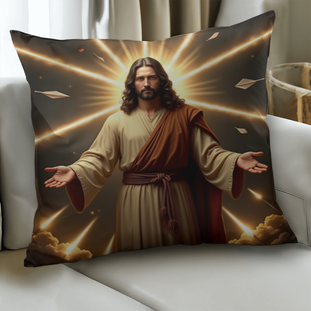 Jesus in Holy Light Throw Pillow-conveying a sense of divinity and hope