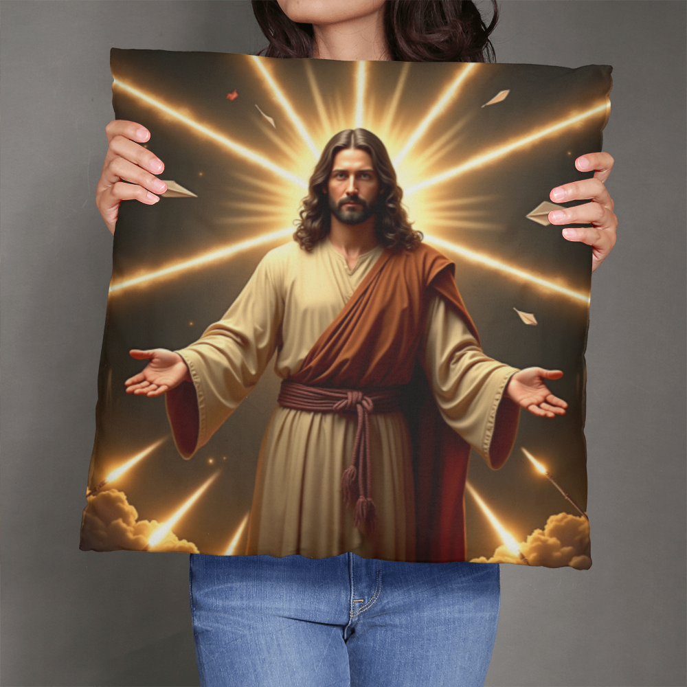 Jesus in Holy Light Throw Pillow-conveying a sense of divinity and hope