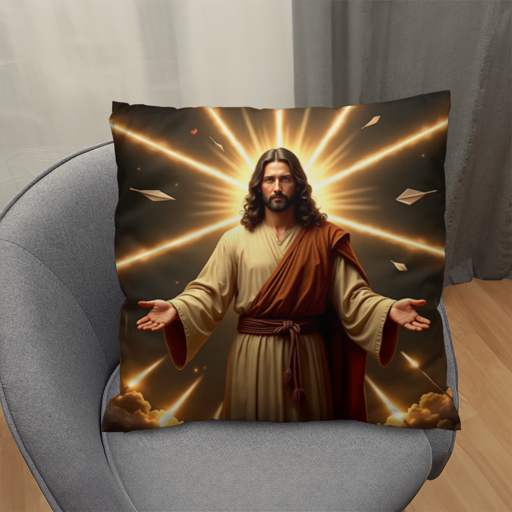 Jesus in Holy Light Throw Pillow-conveying a sense of divinity and hope