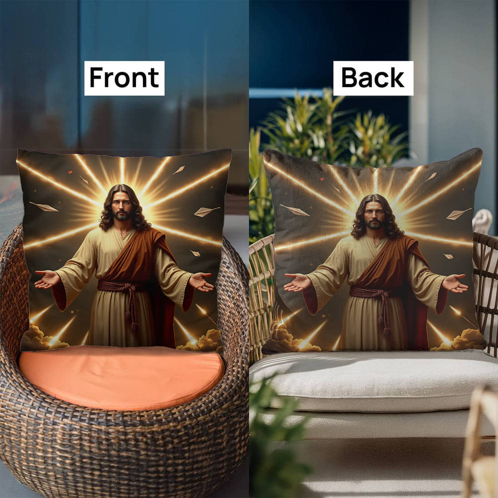 Jesus in Holy Light Throw Pillow-conveying a sense of divinity and hope