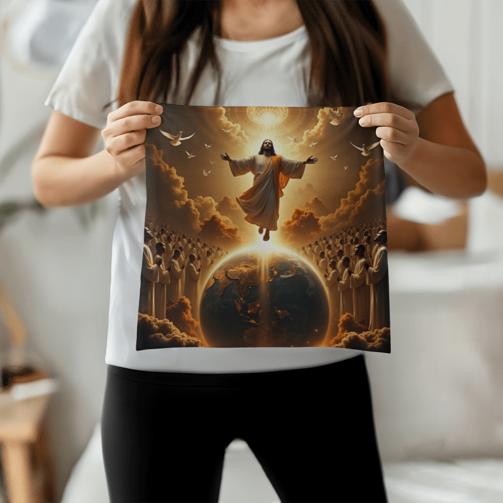 The Coming of Christ Throw Pillow-creating a sacred and redemptive atmosphere.