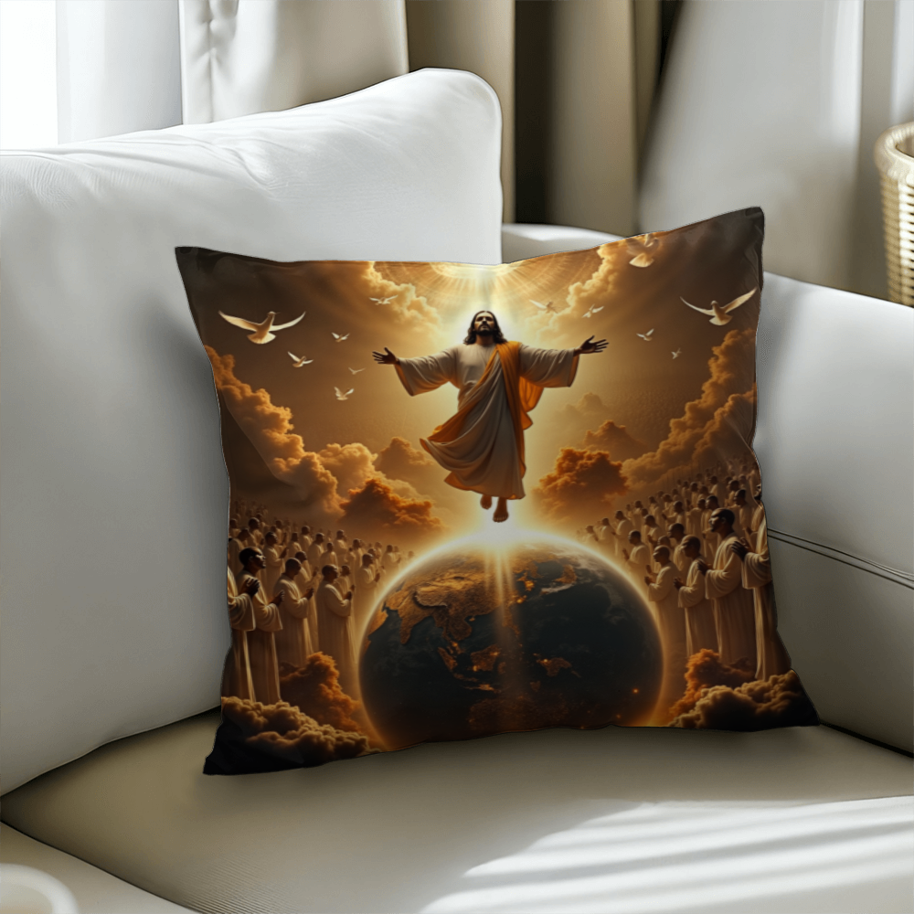 The Coming of Christ Throw Pillow-creating a sacred and redemptive atmosphere.