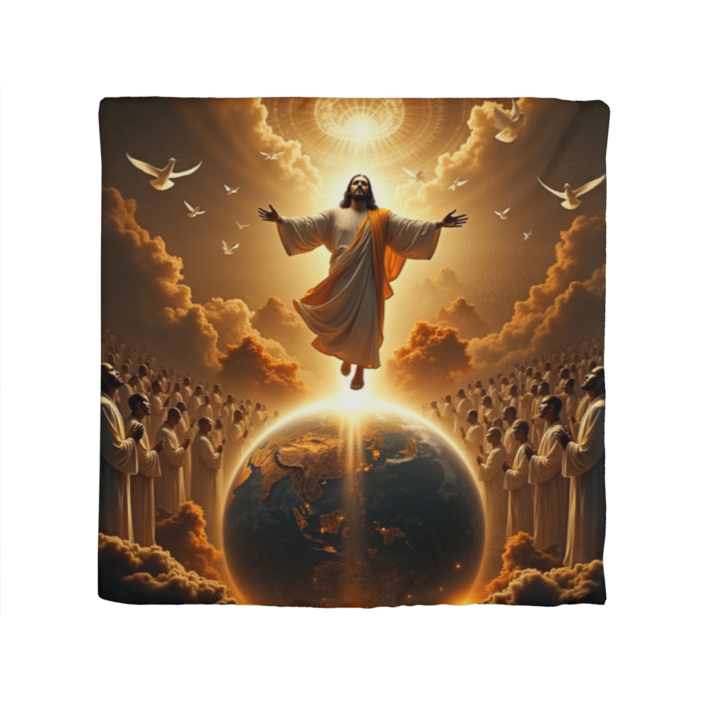 The Coming of Christ Throw Pillow-creating a sacred and redemptive atmosphere.