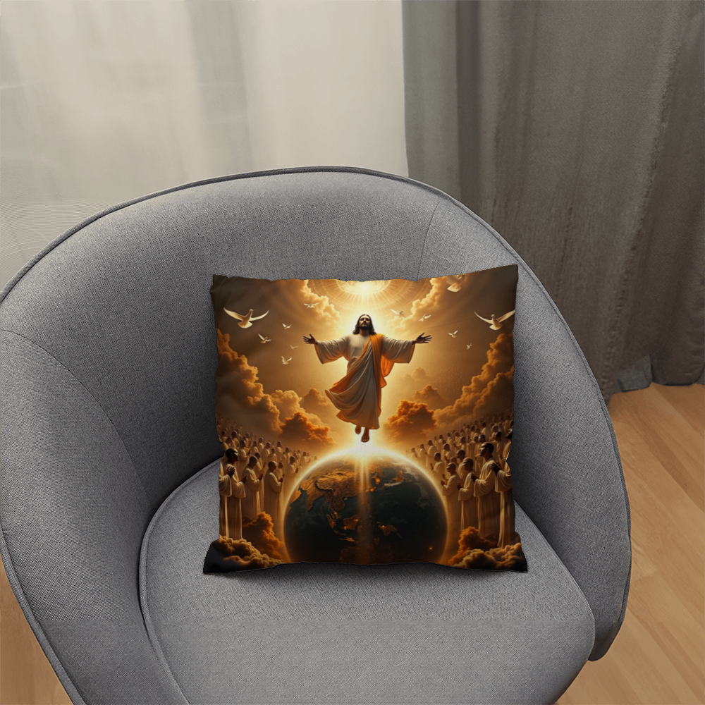 The Coming of Christ Throw Pillow-creating a sacred and redemptive atmosphere.