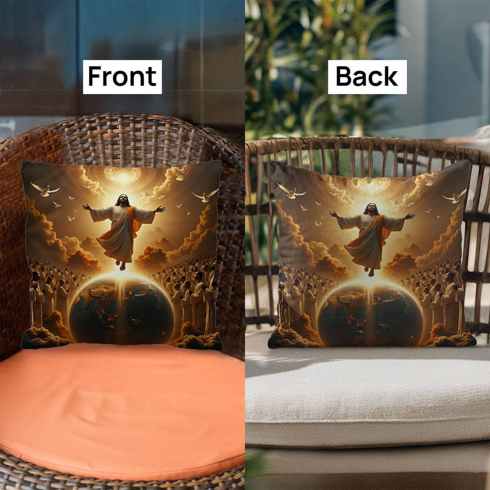 The Coming of Christ Throw Pillow-creating a sacred and redemptive atmosphere.