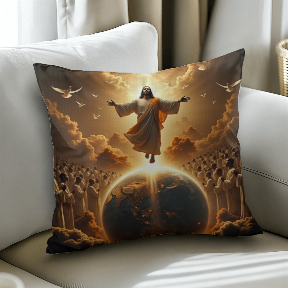 The Coming of Christ Throw Pillow-creating a sacred and redemptive atmosphere.