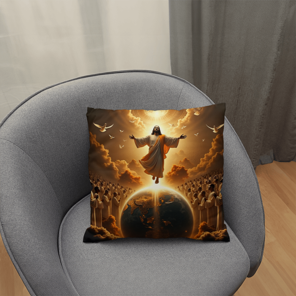 The Coming of Christ Throw Pillow-creating a sacred and redemptive atmosphere.