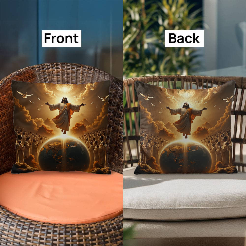 The Coming of Christ Throw Pillow-creating a sacred and redemptive atmosphere.