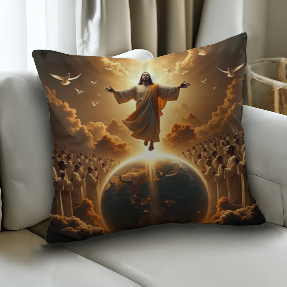 The Coming of Christ Throw Pillow-creating a sacred and redemptive atmosphere.