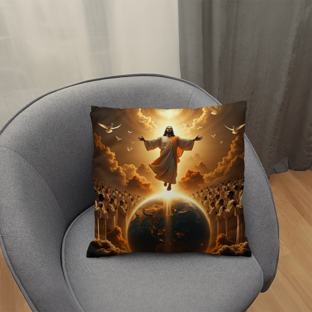 The Coming of Christ Throw Pillow-creating a sacred and redemptive atmosphere.