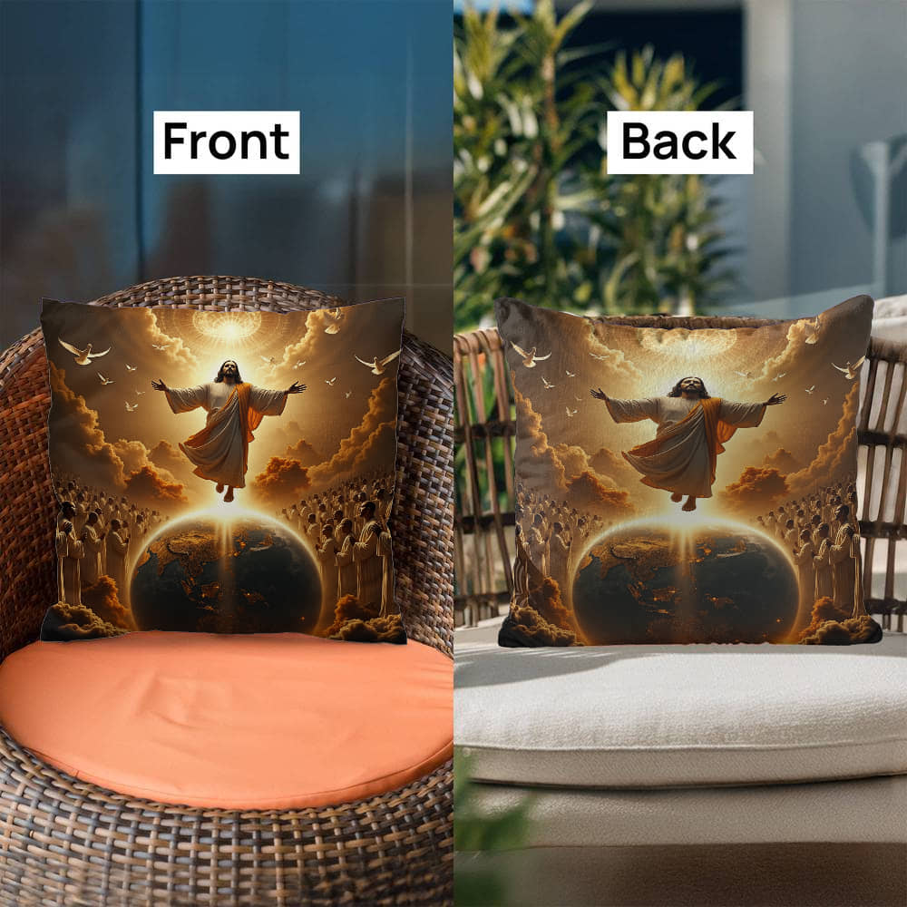 The Coming of Christ Throw Pillow-creating a sacred and redemptive atmosphere.