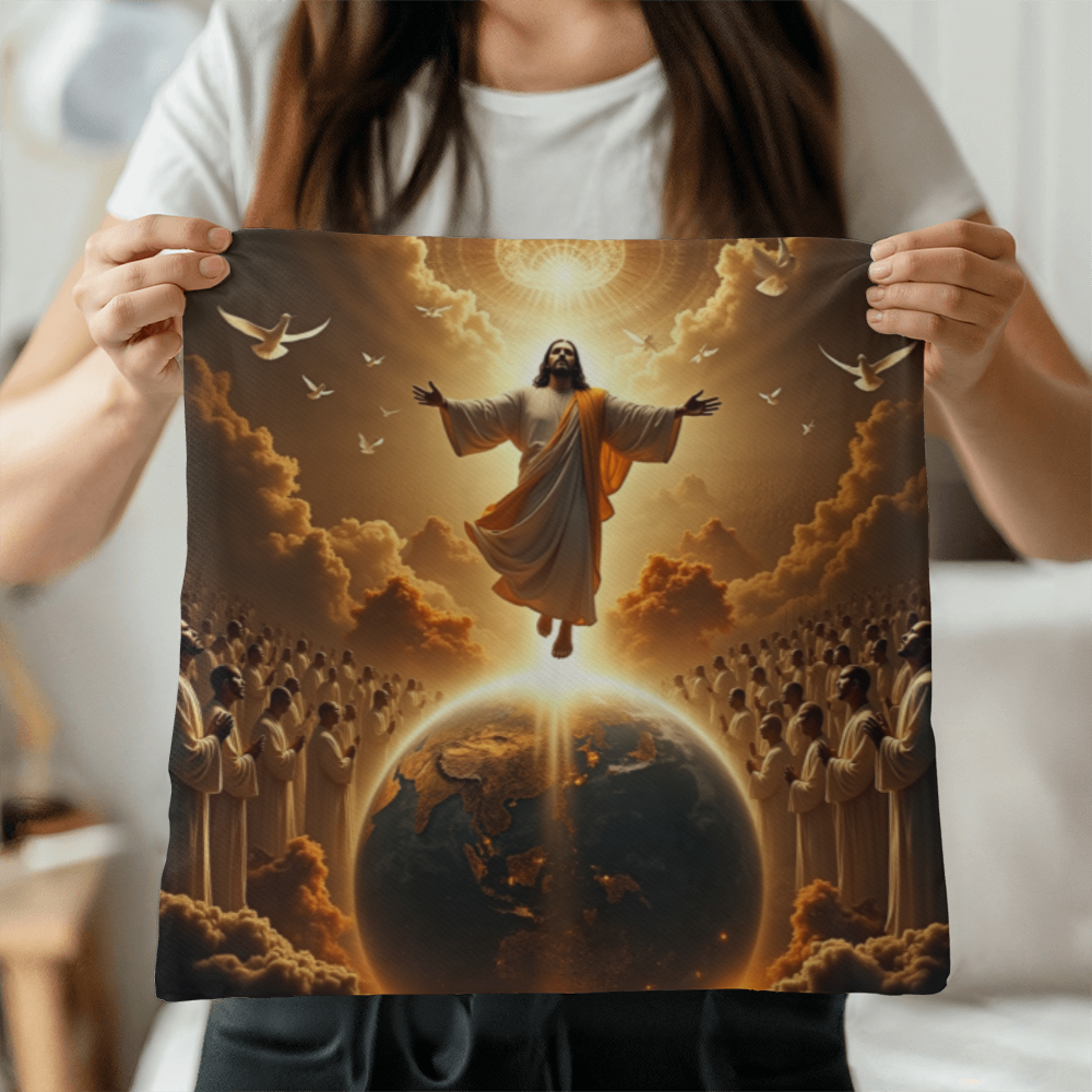 The Coming of Christ Throw Pillow-creating a sacred and redemptive atmosphere.