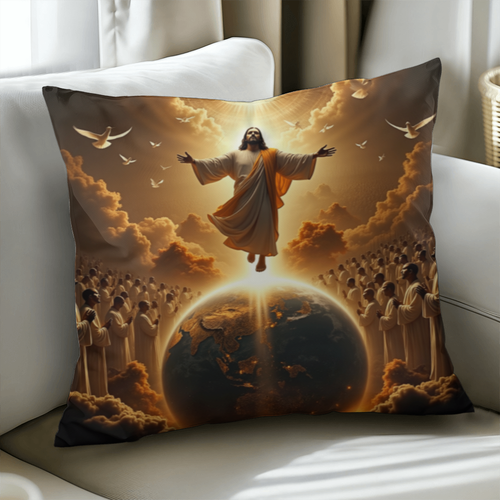 The Coming of Christ Throw Pillow-creating a sacred and redemptive atmosphere.