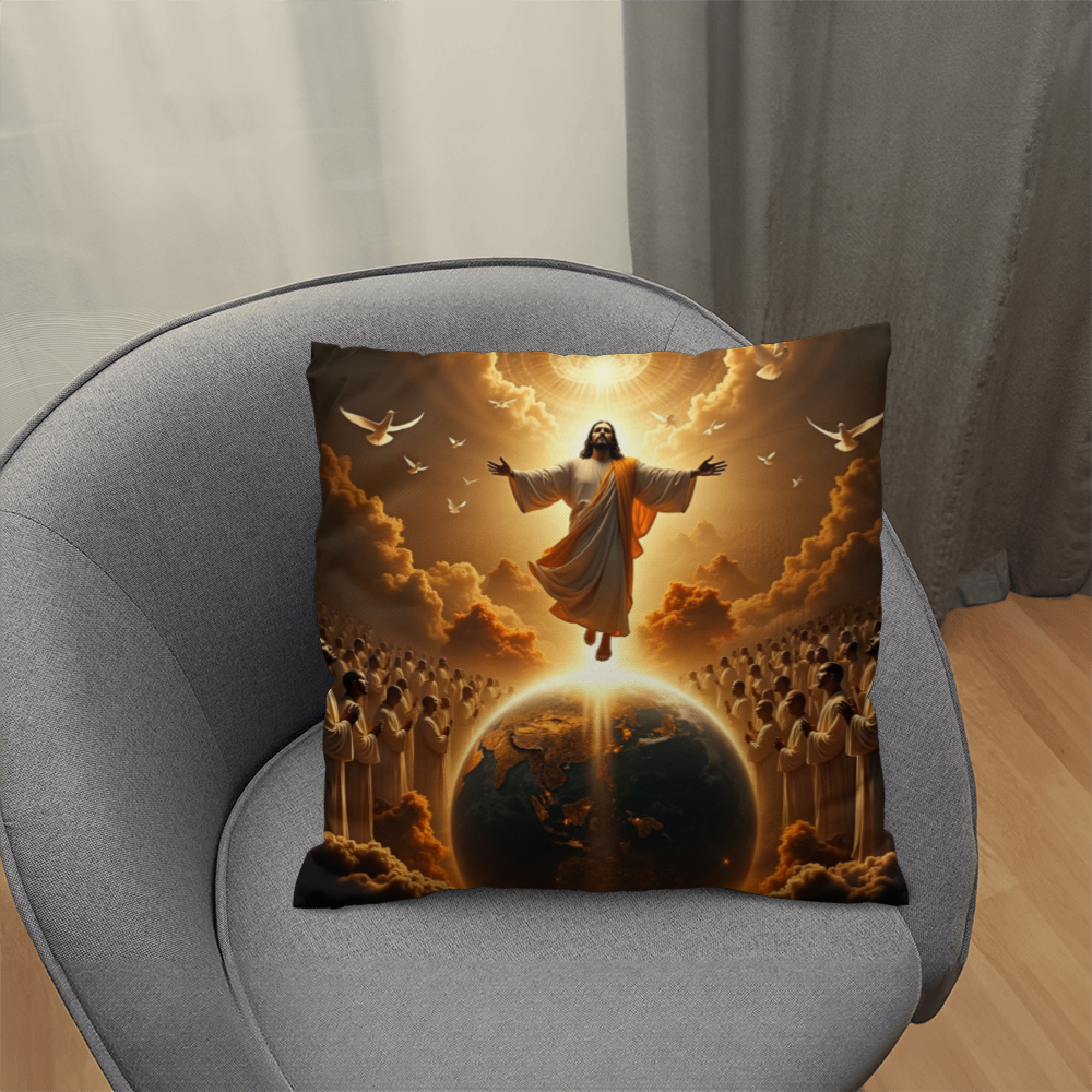 The Coming of Christ Throw Pillow-creating a sacred and redemptive atmosphere.