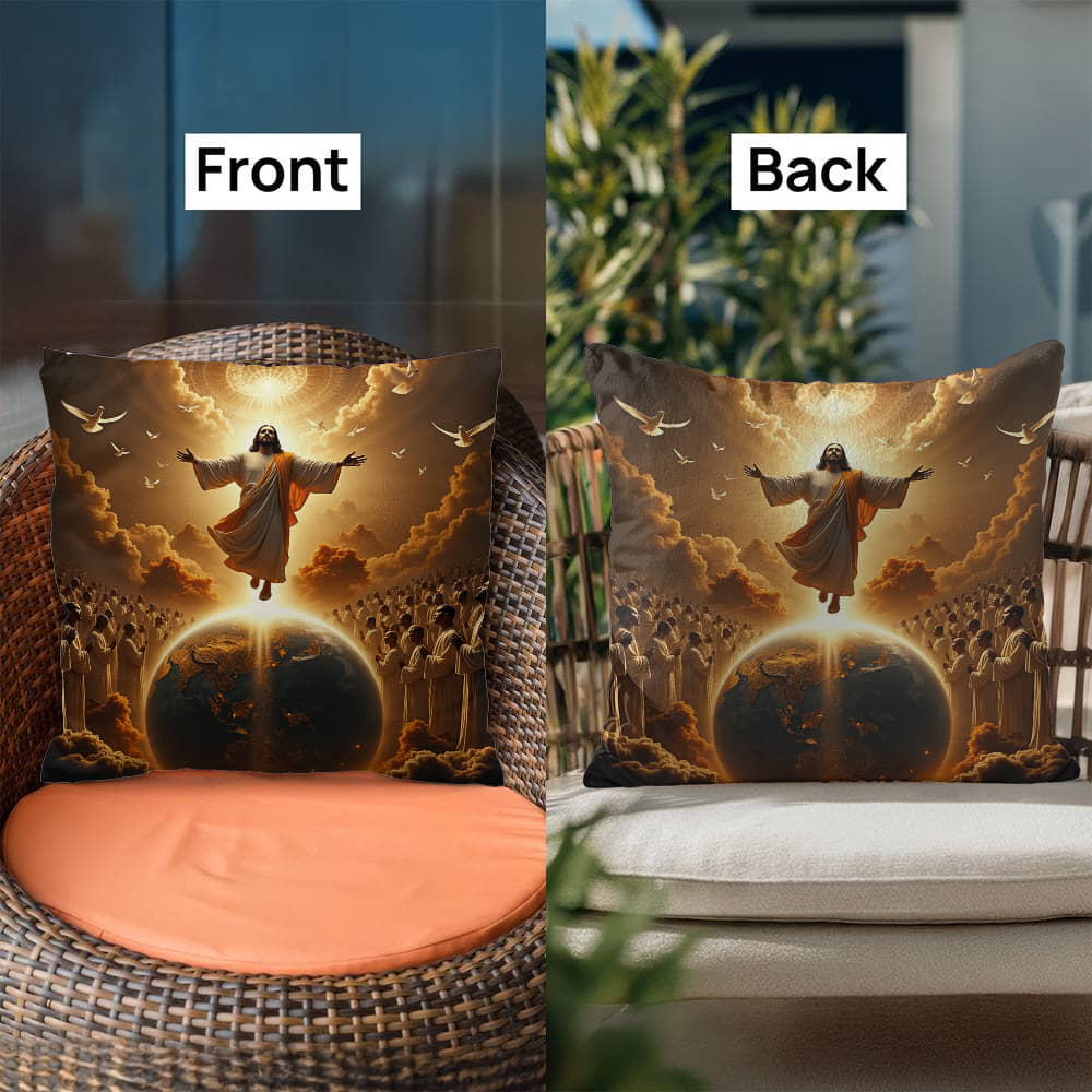 The Coming of Christ Throw Pillow-creating a sacred and redemptive atmosphere.